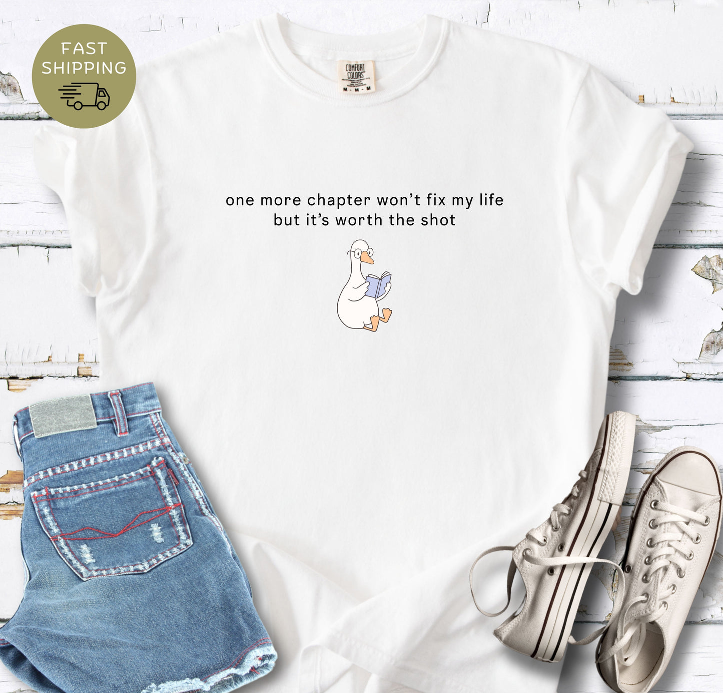 Comfort Colors reader tee with one more chapter quote