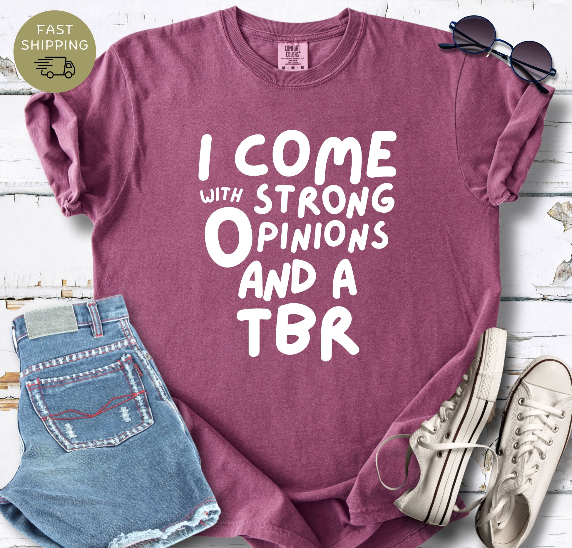 Berry bookish t-shirt for readers with a long TBR pile