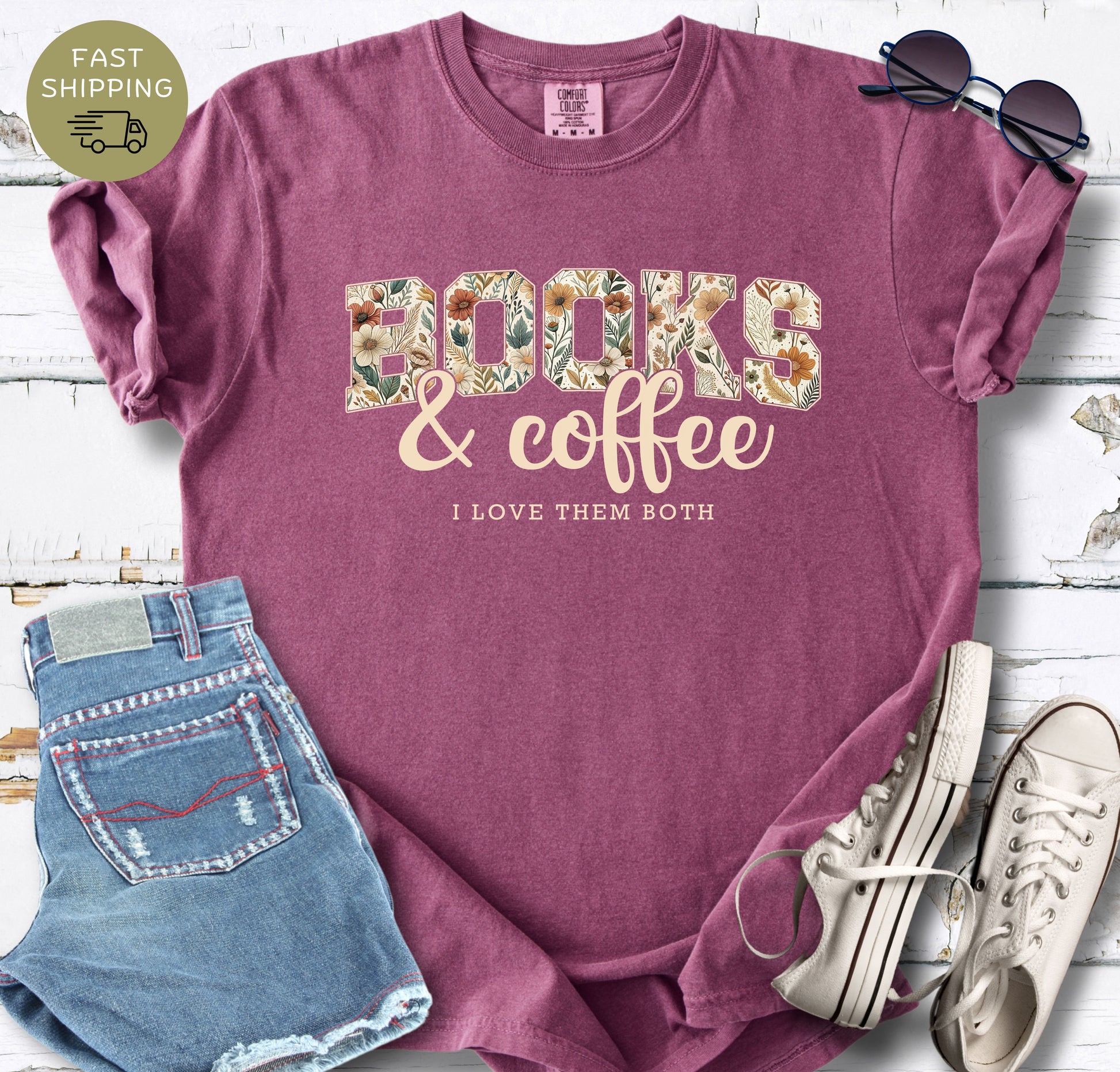 Bookworm t-shirt with books and coffee aesthetic design