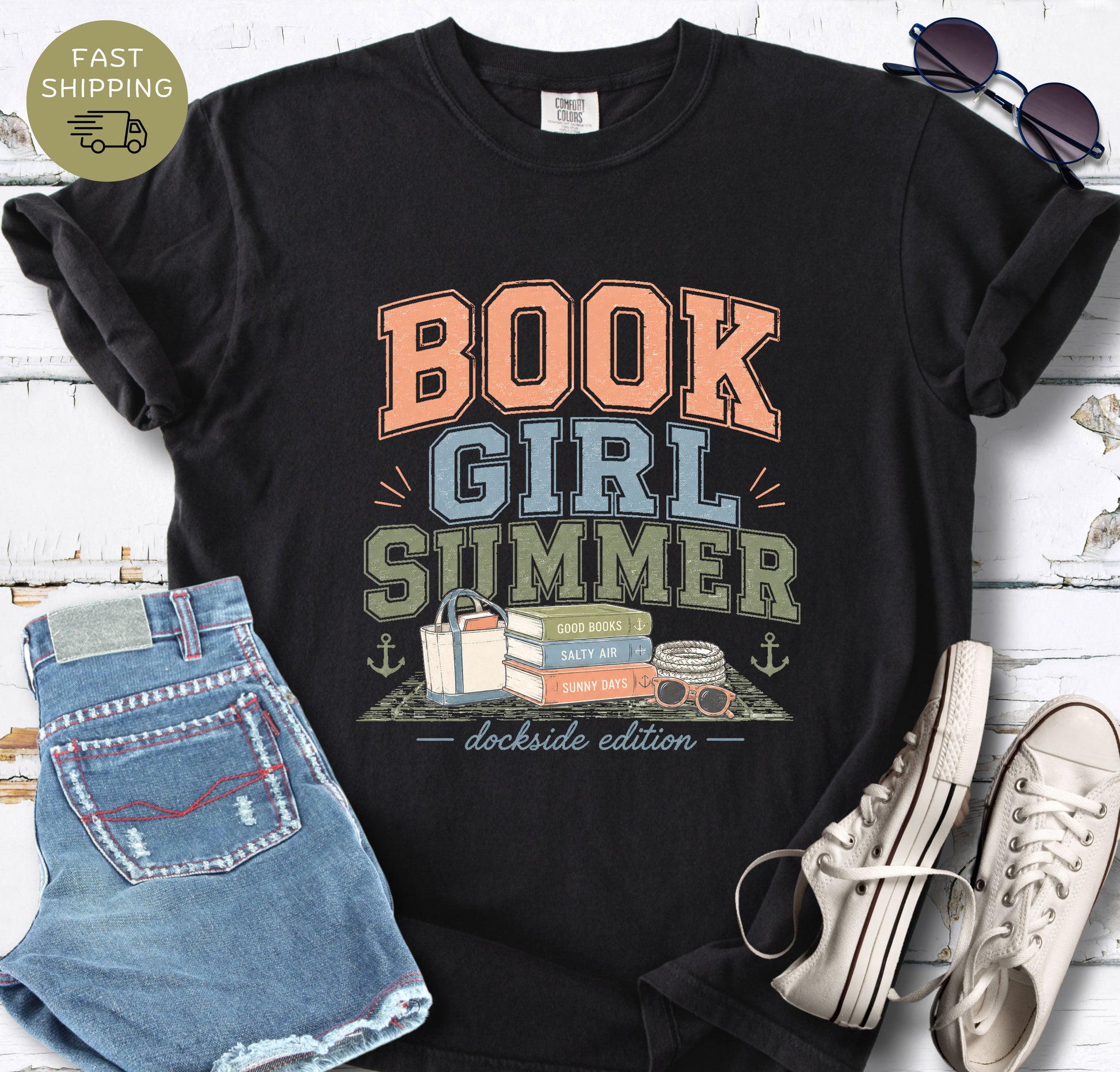 bookish shirt with collegiate style summer graphic