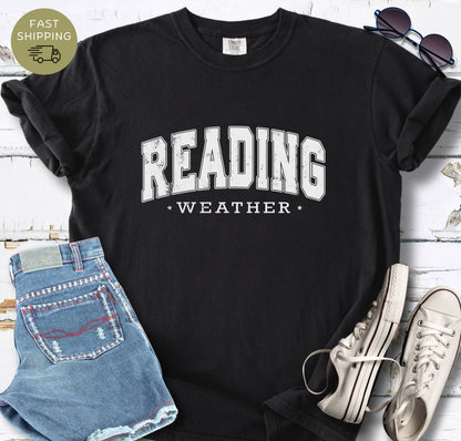 Comfort Colors black tee with reading weather graphic
