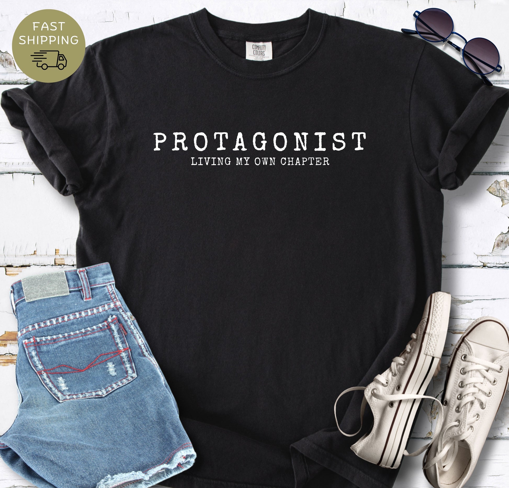 Minimalist book lover shirt with protagonist quote in black color