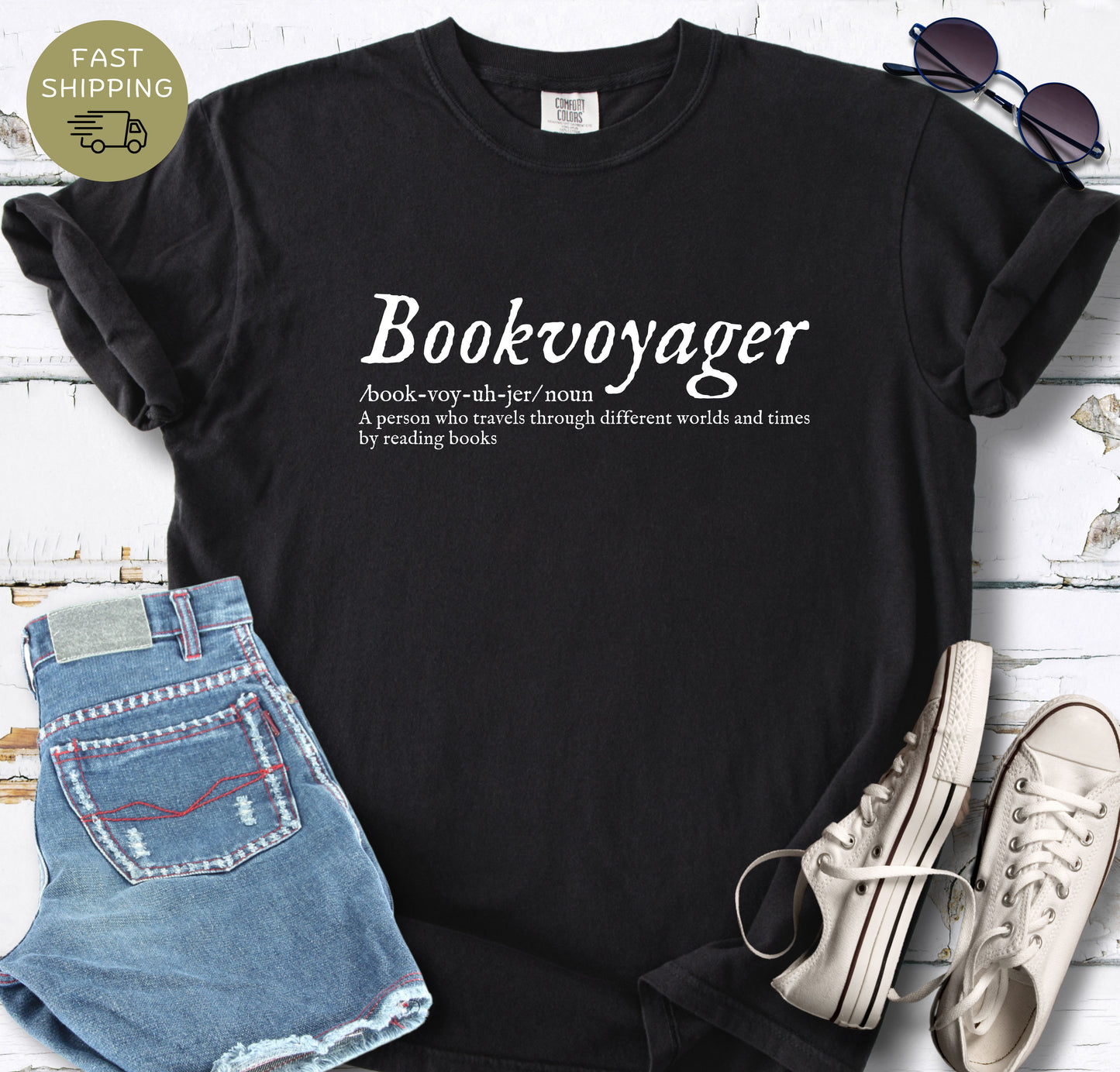 Bookvoyager definition t-shirt in black color on Comfort Colors 1717