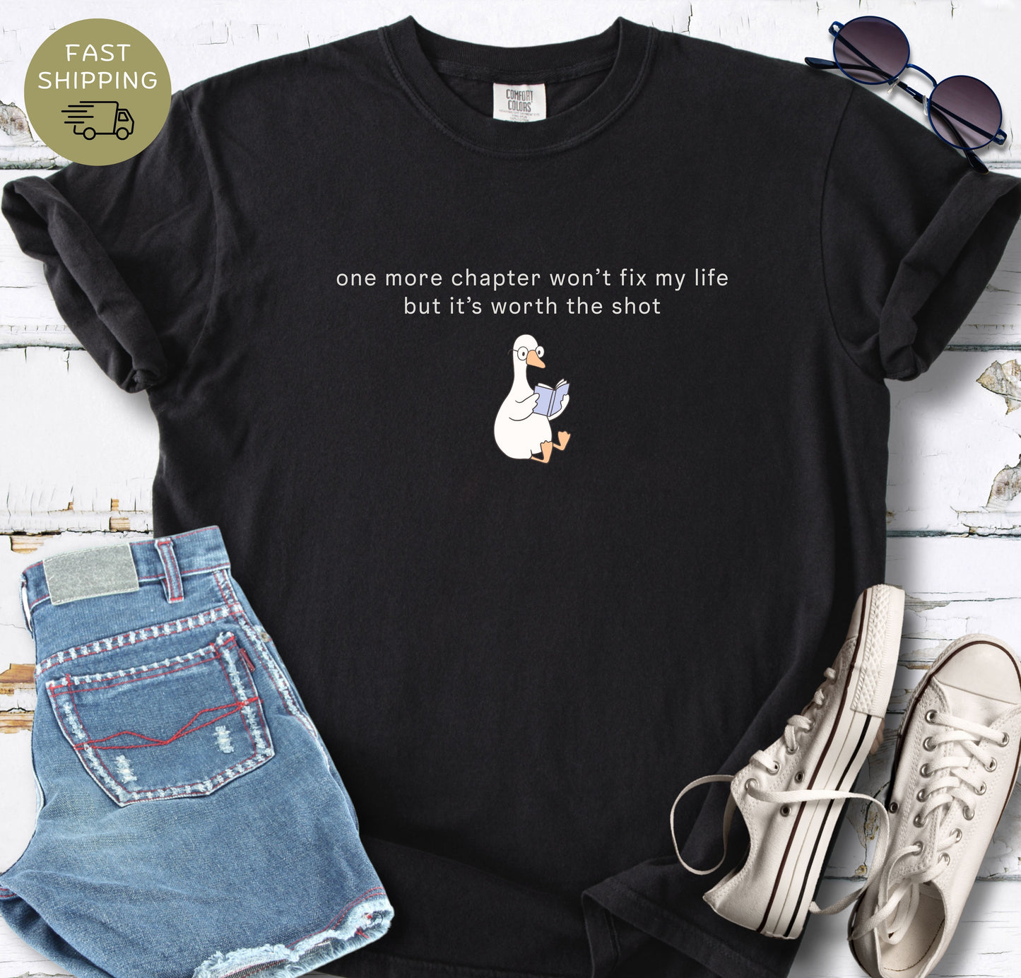 Comfort Colors reader tee with one more chapter quote