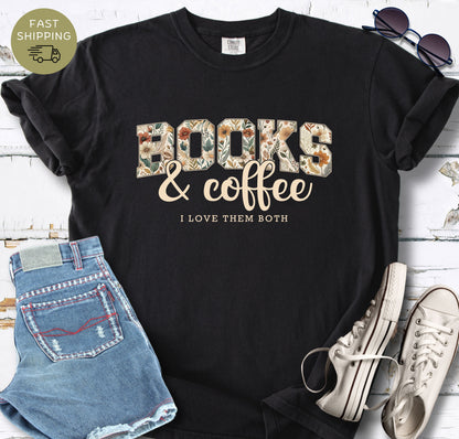 Black book lover shirt with books and coffee quote design