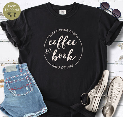 Comfort Colors 1717 reader tee with coffee and book typography design
