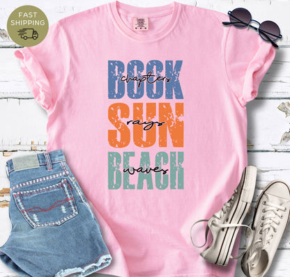Minimalist summer reader shirt with beach inspired typography
