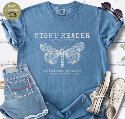 Gothic bookish shirt with nocturnal reading theme