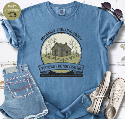 Blue Jean Cottagecore book lover tee with vintage cabin and literary humor design