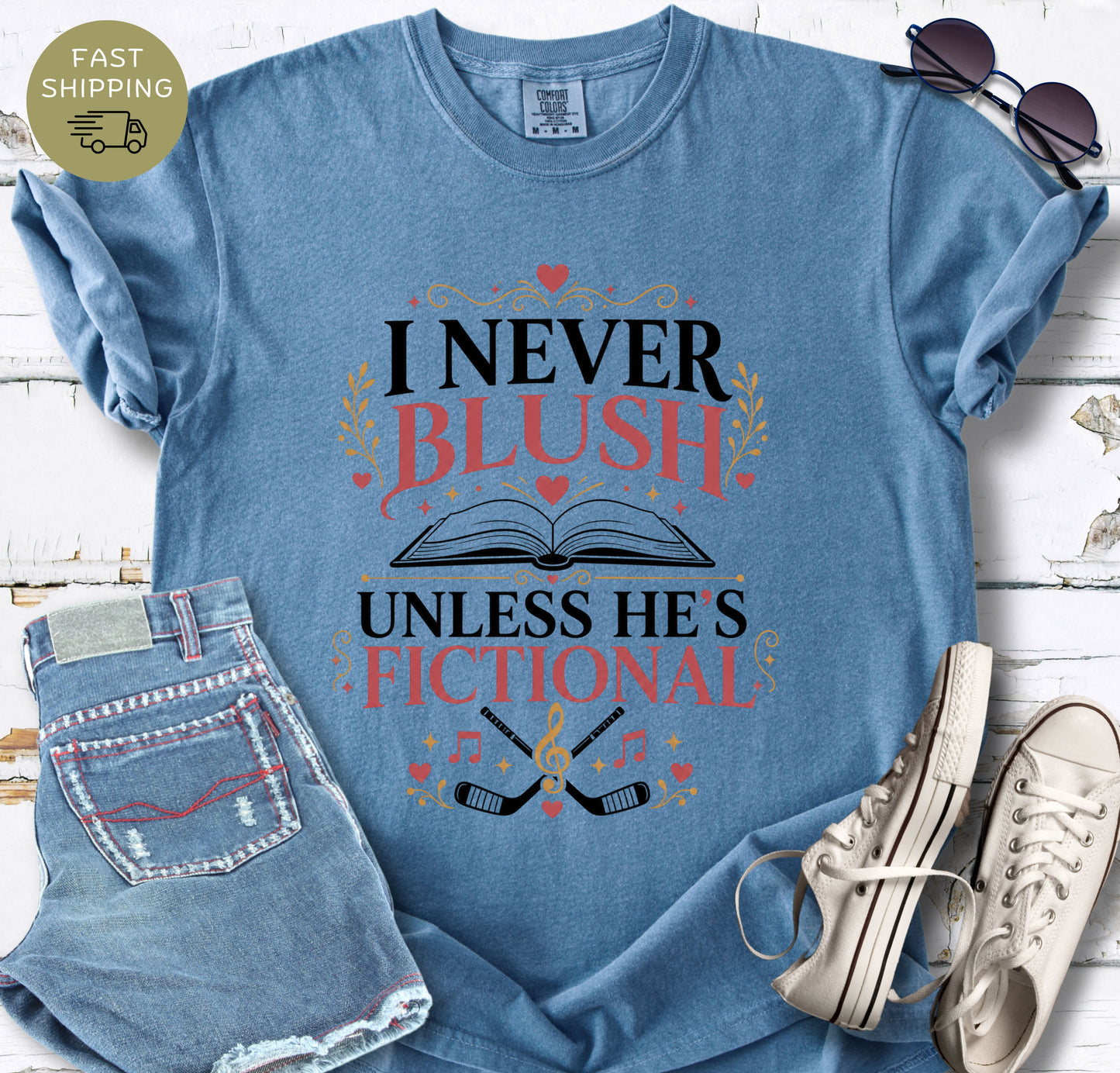 Comfort Colors 1717 blossom shirt with romantic bookish typography
