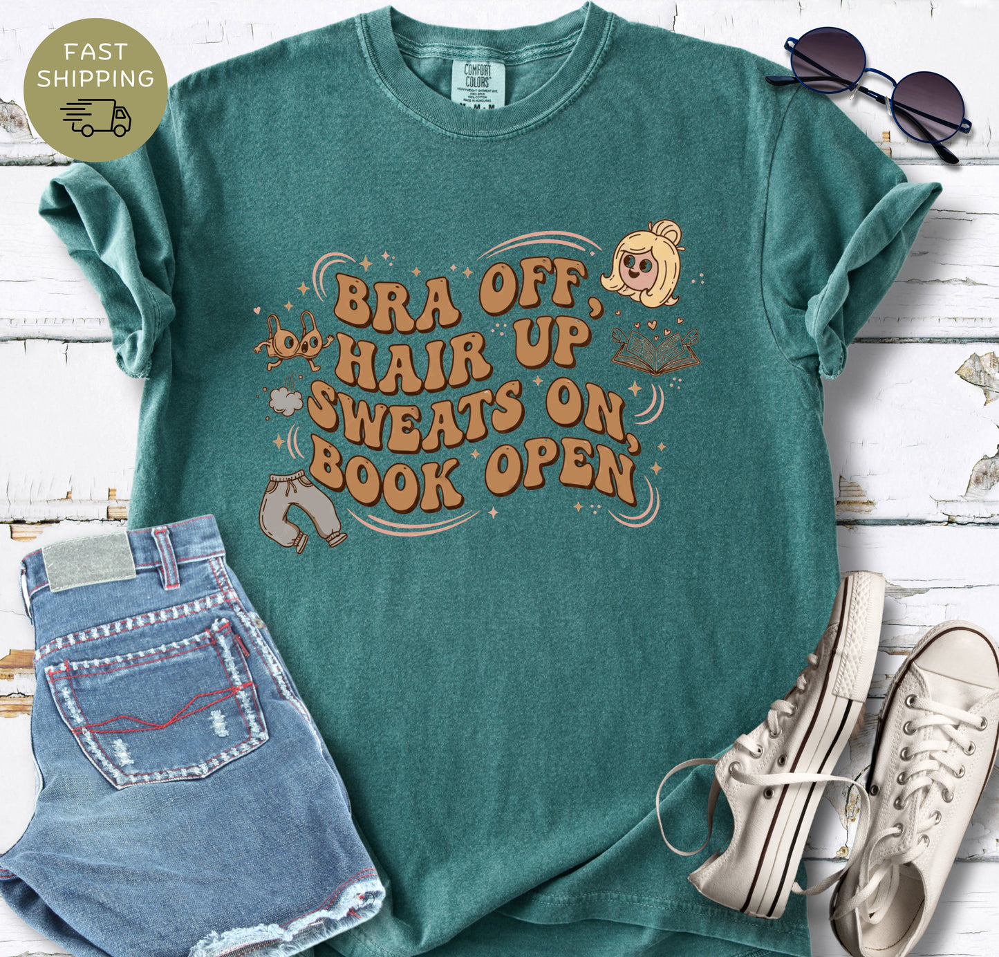 Comfort Colors blue spruce shirt for book lovers and cozy reading nights