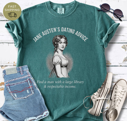 Romance reader gift shirt with Jane Austen artwork and humorous quote