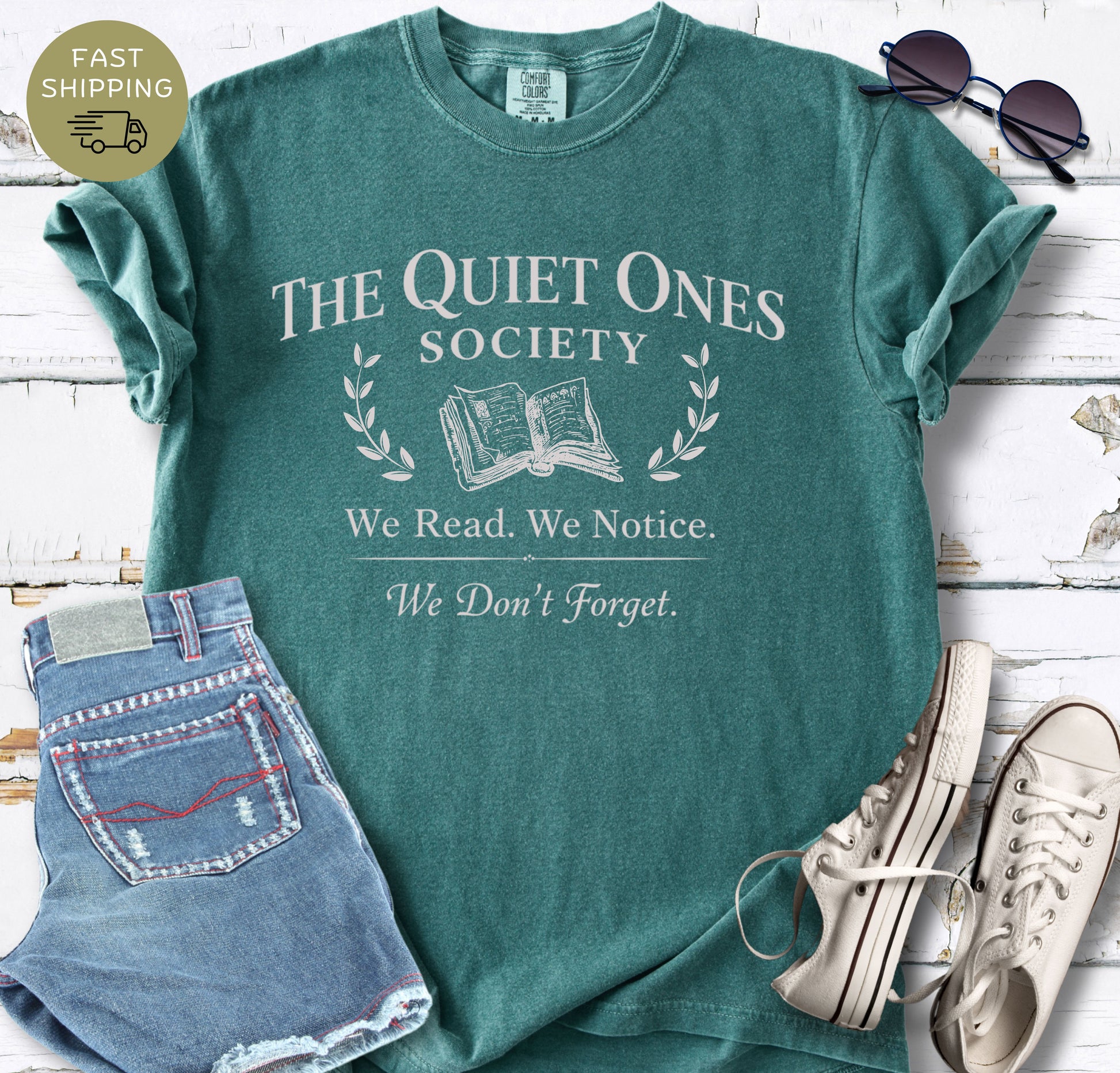 Introvert reader t-shirt “We Read. We Notice. We Don’t Forget.” quote design