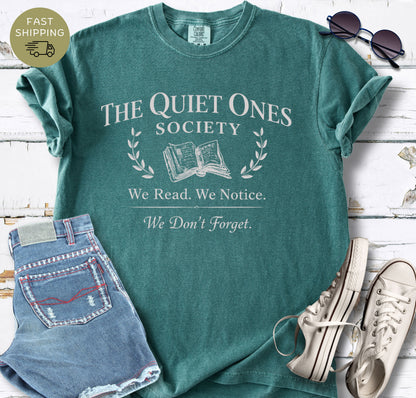 Introvert reader t-shirt “We Read. We Notice. We Don’t Forget.” quote design