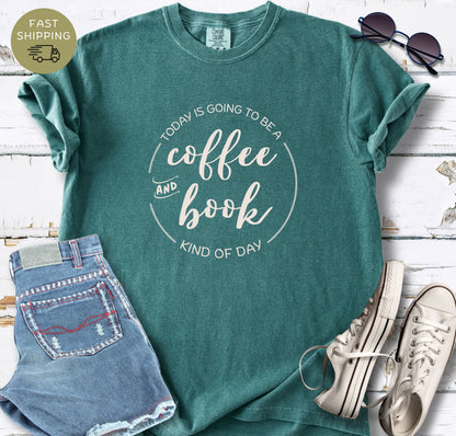 Cute coffee and book lover shirt with soft script typography