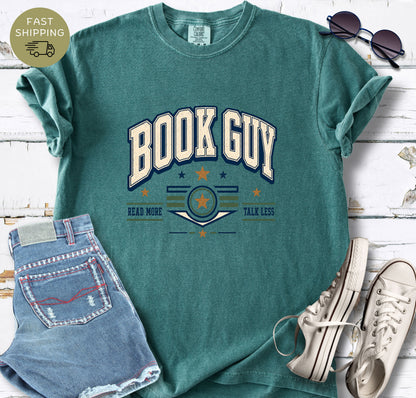 Men’s book lover t-shirt with read more talk less graphic