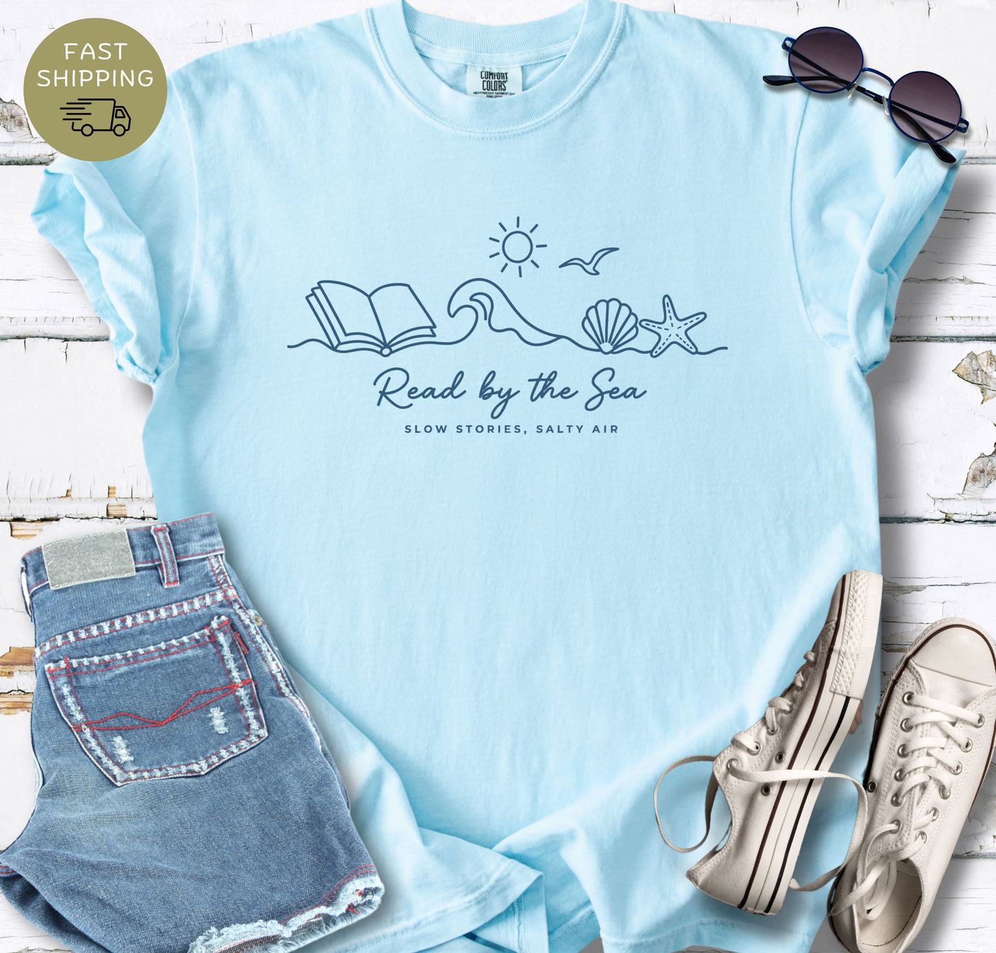 Chambray blue bookworm shirt perfect for summer vacation outfits