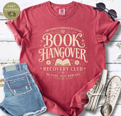 Casual lifestyle mockup of a black bookish tee with a romantic vintage book hangover design.