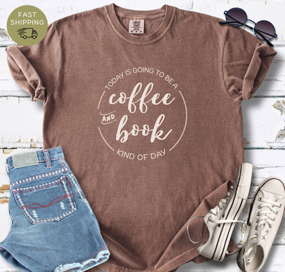 Relaxed fit Espresso reader shirt with cozy coffee and book quote