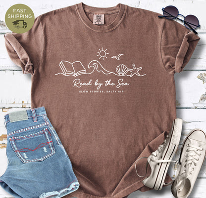 Comfort Colors espresso tee for book lovers who read by the ocean