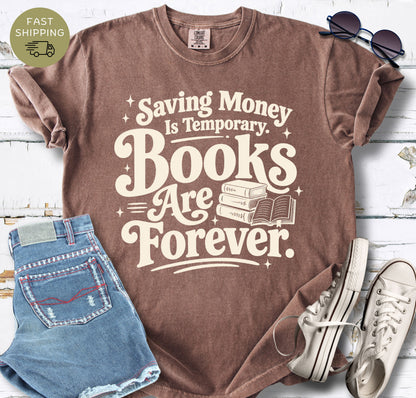 Book lover graphic tee with bold cream retro lettering and a small stack of books illustration.