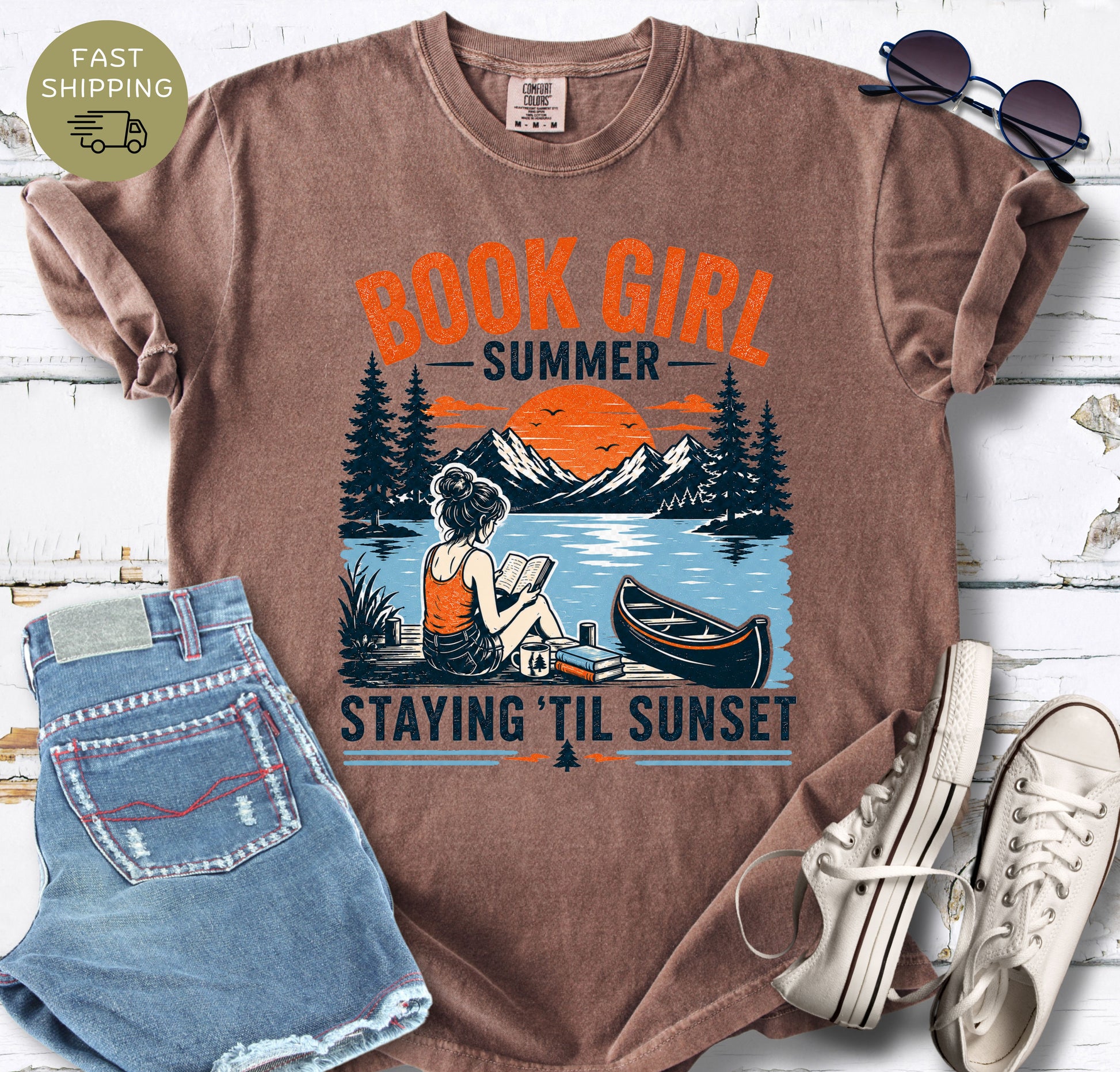 Outdoor reading shirt with vintage adventure style design for book lovers