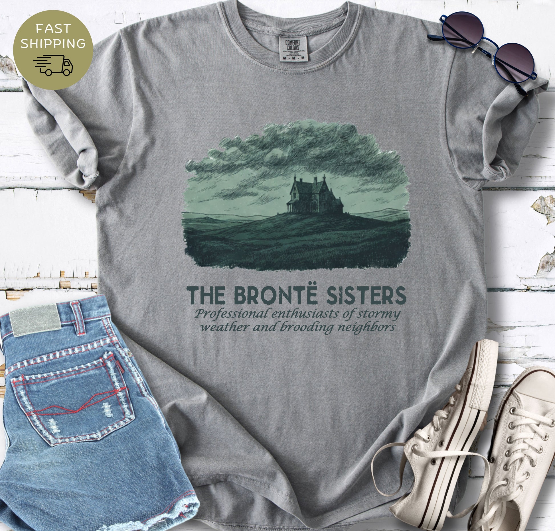 Moody book lover t-shirt with Brontë inspired artwork