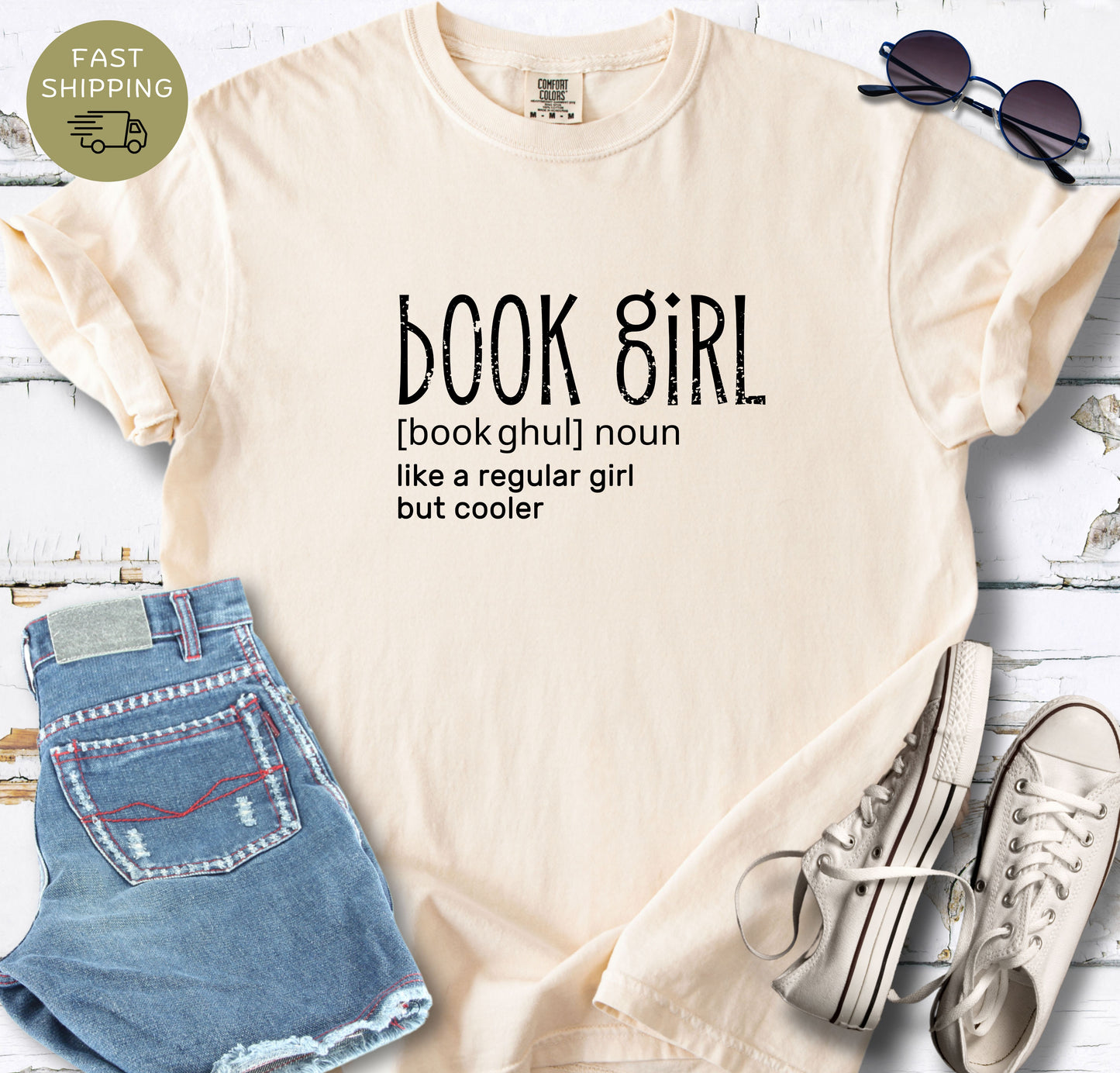 Book girl graphic t-shirt in ivory color on Comfort Colors 1717