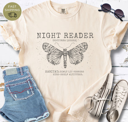 Nocturnal reader shirt in ivory with dimly lit corners literary design