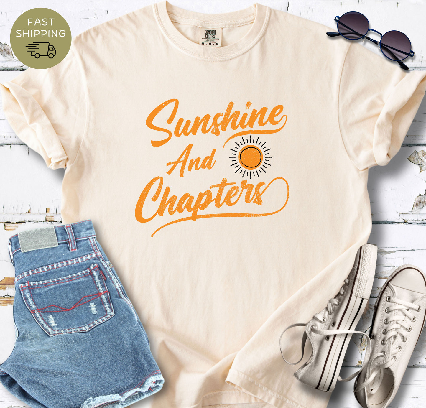 Trendy "bookstagram" inspired outfit with a retro-style ivory shirt