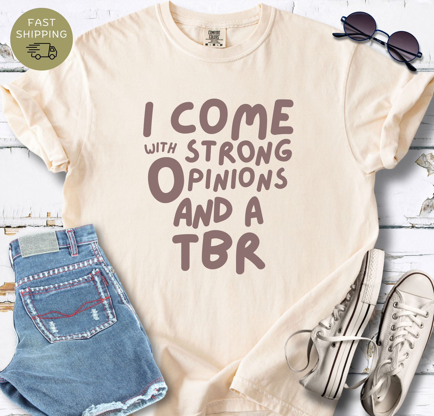 Book club t-shirt with strong opinions and book stack humor