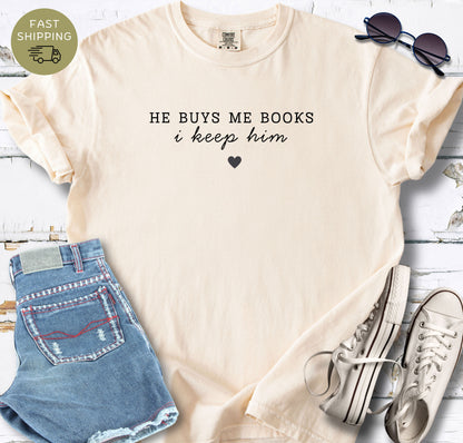 Ivory bookish t-shirt with romantic book lover quote