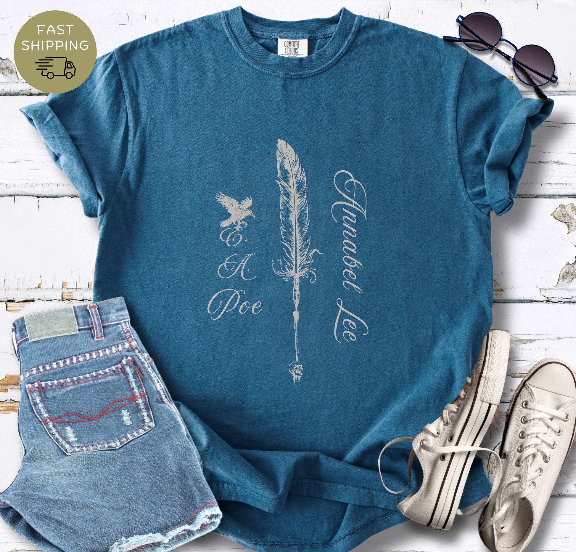 Minimalist literary shirt featuring Poe and Lee typography