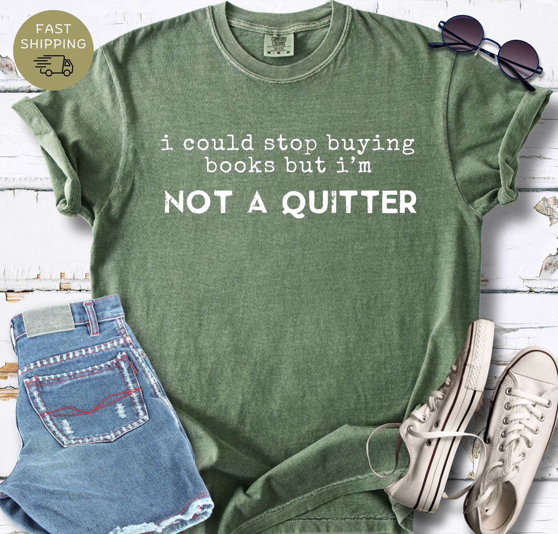 Moss  bookish t-shirt with funny book buying quote