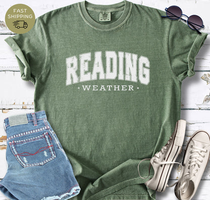 Casual book lover tee with collegiate style typography