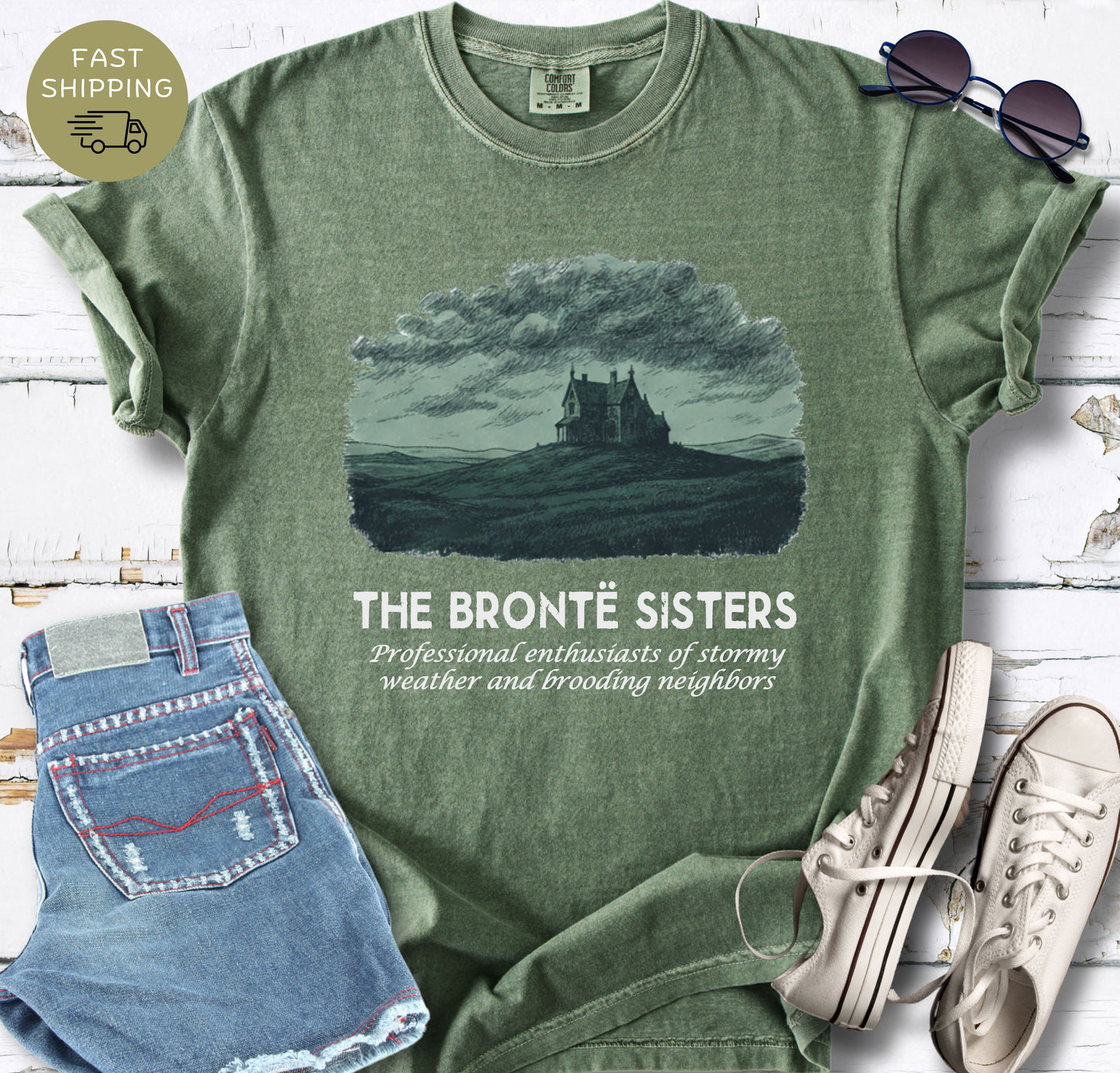 English major aesthetic tee with dramatic countryside illustration