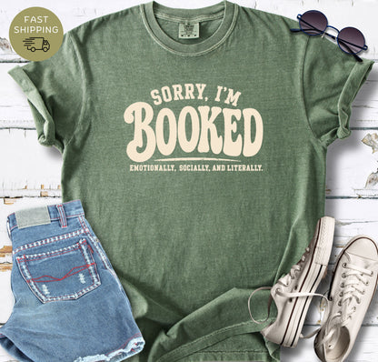 Bookish Comfort Colors t-shirt with playful retro lettering and reader humor design.