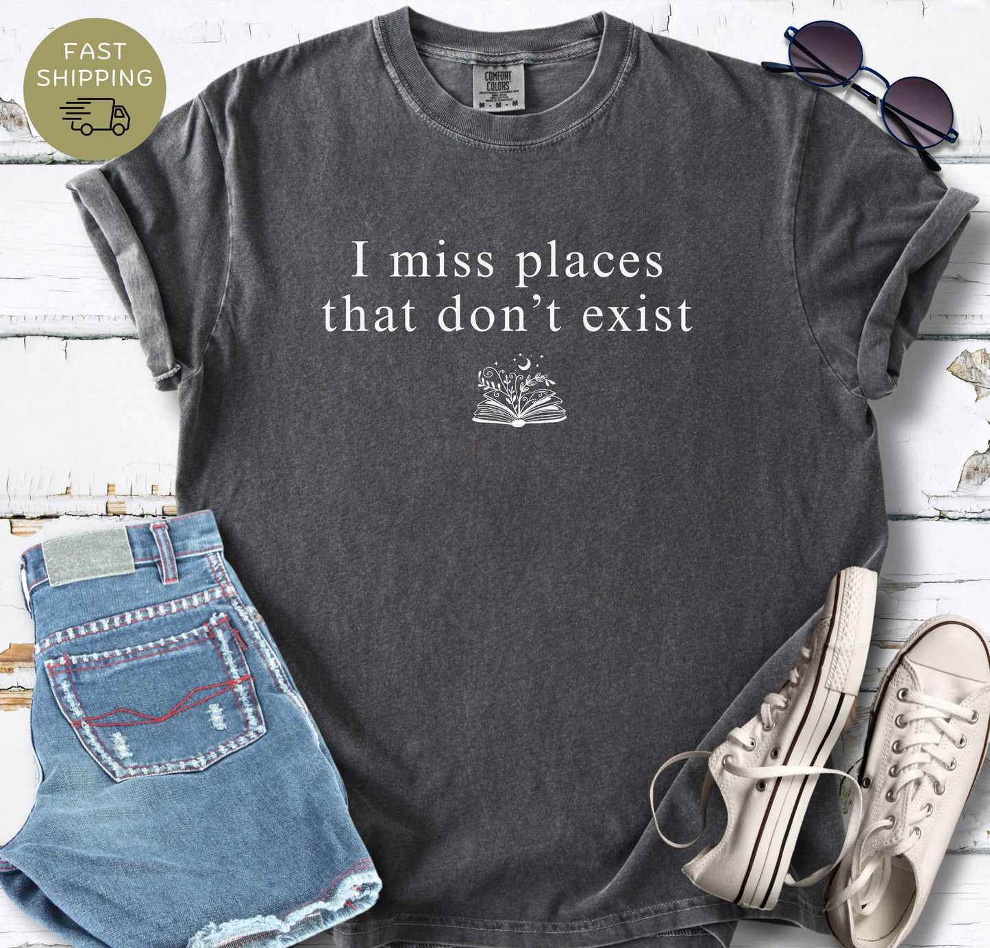 Comfort Colors pepper shirt with minimalist book lover design