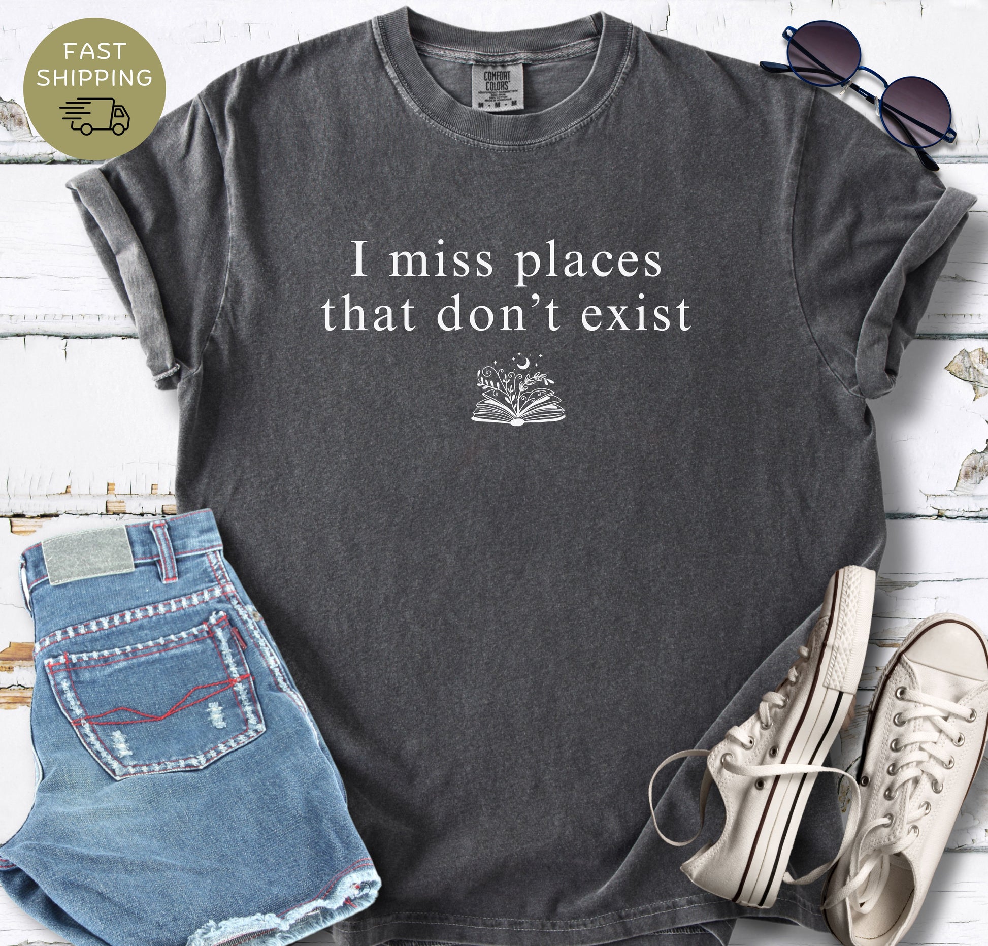 Comfort Colors pepper shirt with minimalist book lover design