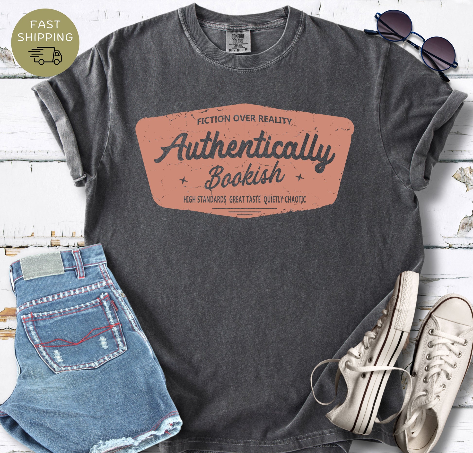 Comfort Colors book lover tee with soft vintage graphic