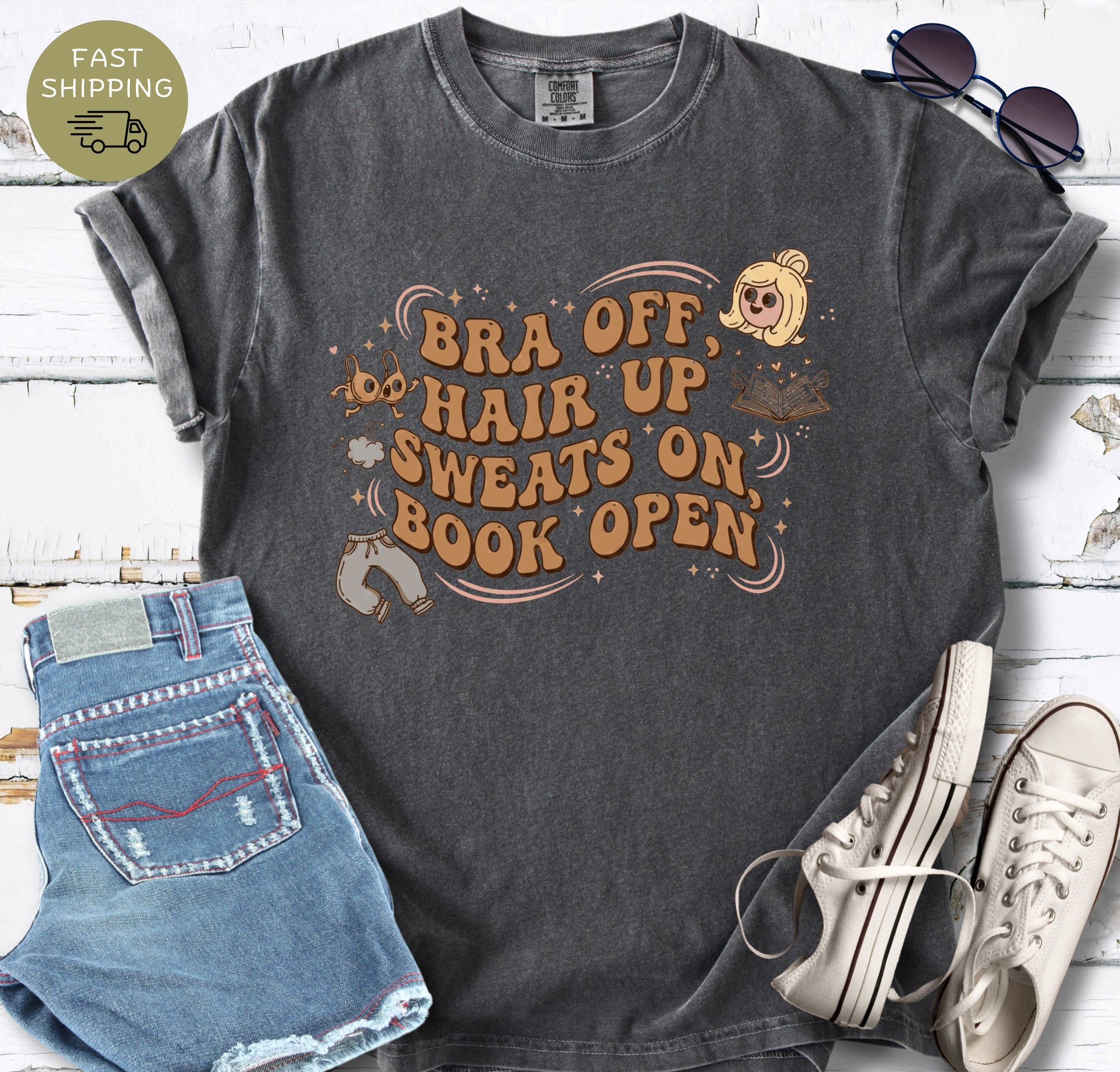 Funny reader lifestyle shirt with bra off sweats on quote
