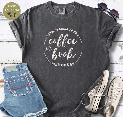 Bookworm shirt with minimalist coffee and reading quote in Pepper