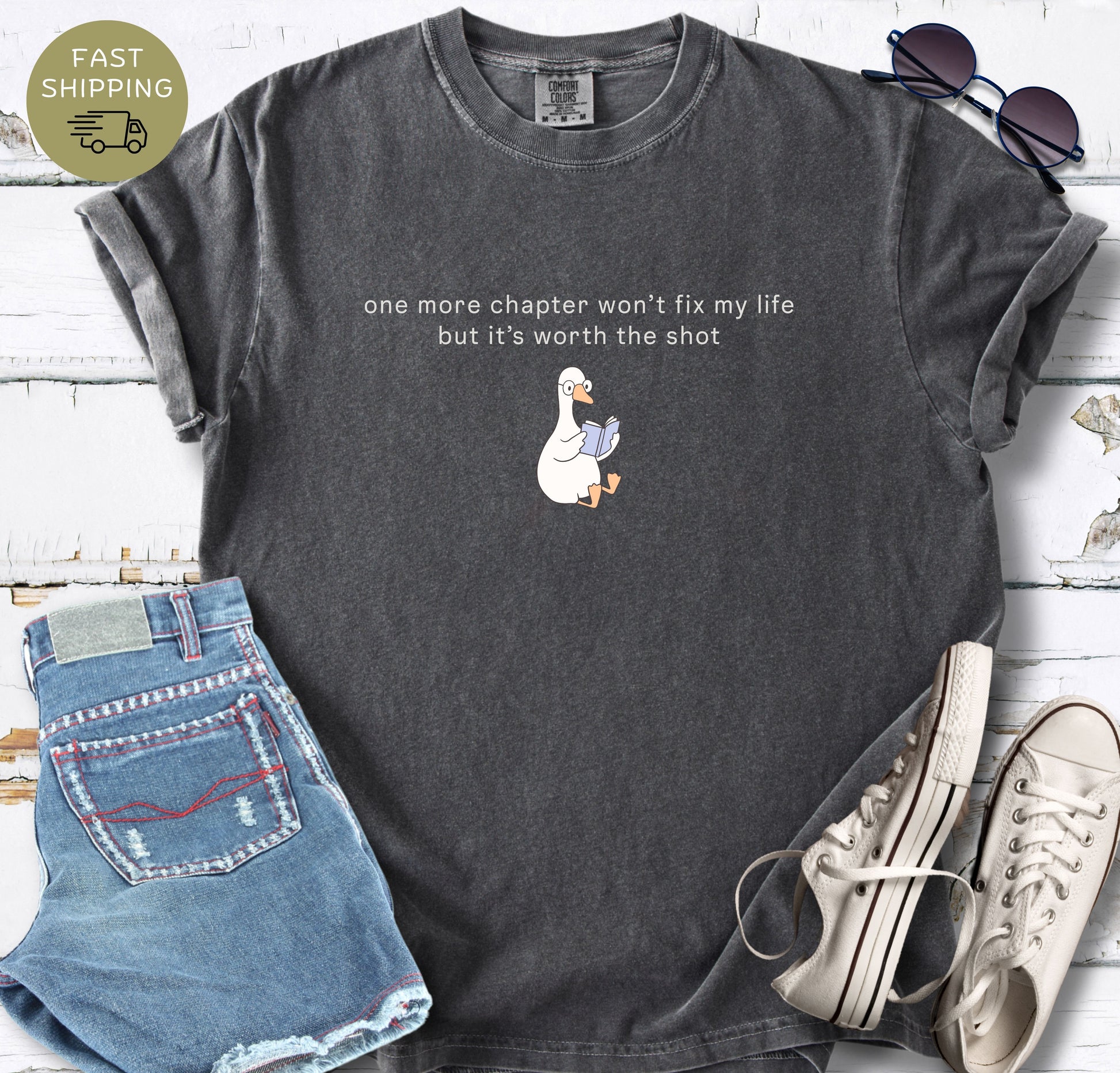 Relaxed fit book lover gift shirt in Pepper color