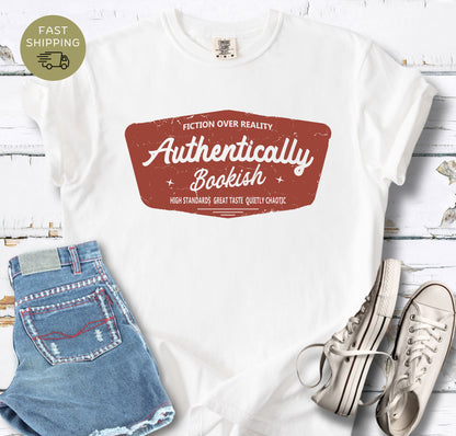Minimalist bookish shirt with distressed badge style design