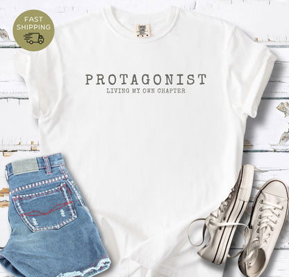 Comfort Colors white tee for book lovers embracing their own story