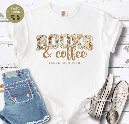 Cozy reader shirt celebrating books and coffee