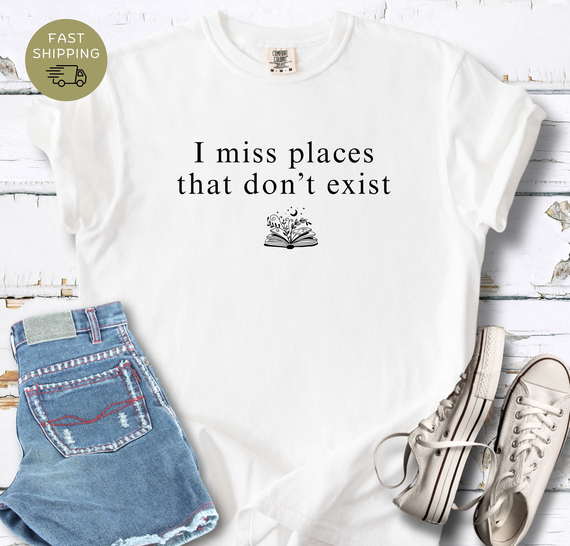 Comfort Colors 1717 reader tee with magical open book illustration