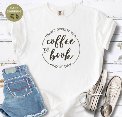Comfort Colors white tee for coffee lovers and cozy readers
