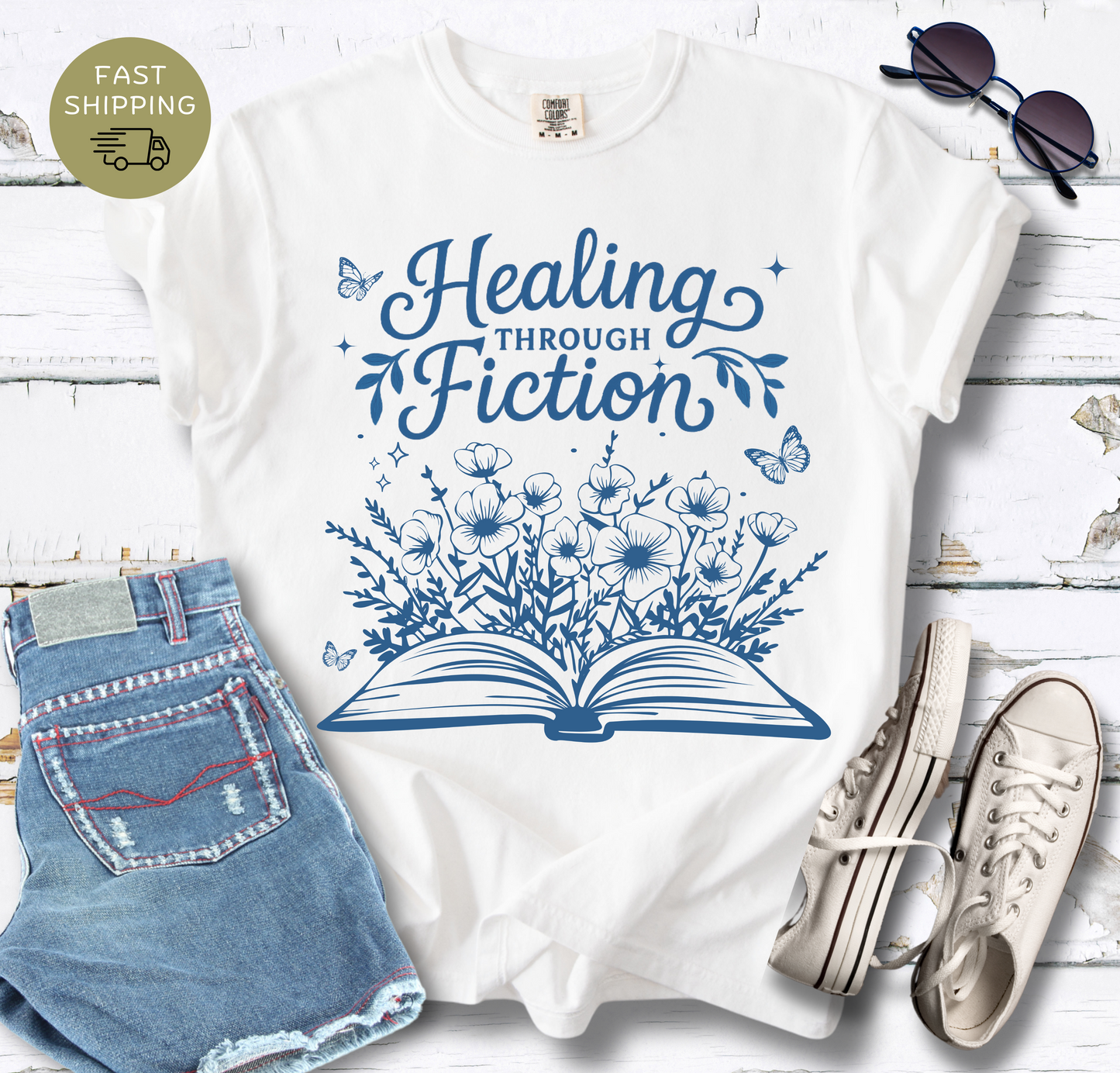 Healing Through Fiction Floral T-shirt
